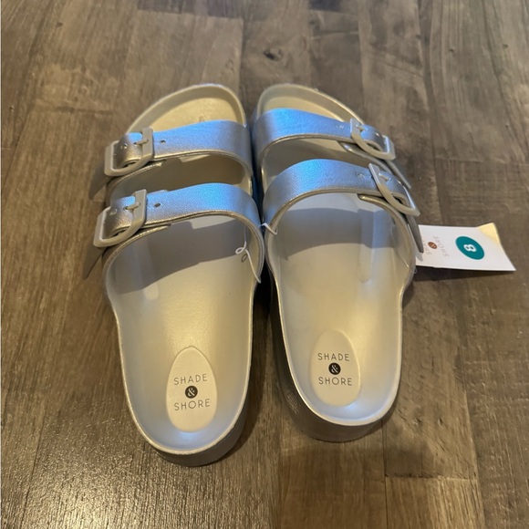 Silver Sandals with Adjustable Straps and Contoured Footbed - Picture 3 of 7